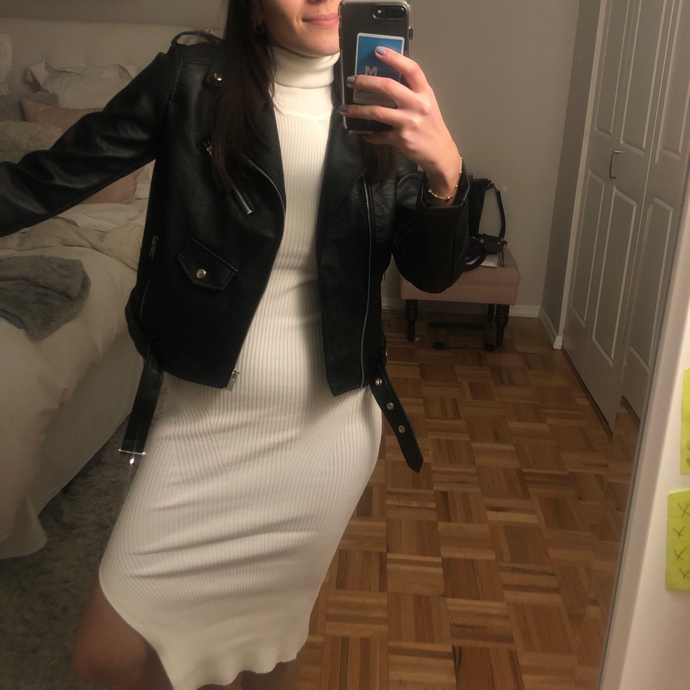 Ribbed white turtleneck dress